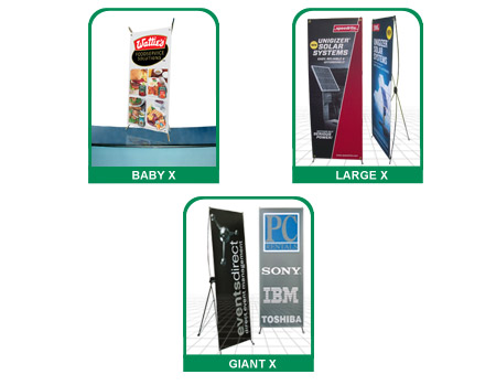 x family banner stands - baby x banner stand, large x banner stand, giat x banner stand